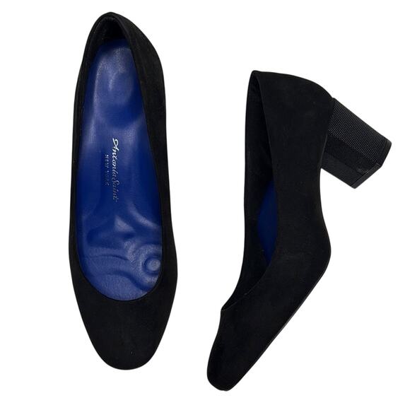 Antonia Saint NY All Day Night Block Heel Pumps Black Suede Shoes S-331 Sz 9 - Picture 1 of 9
